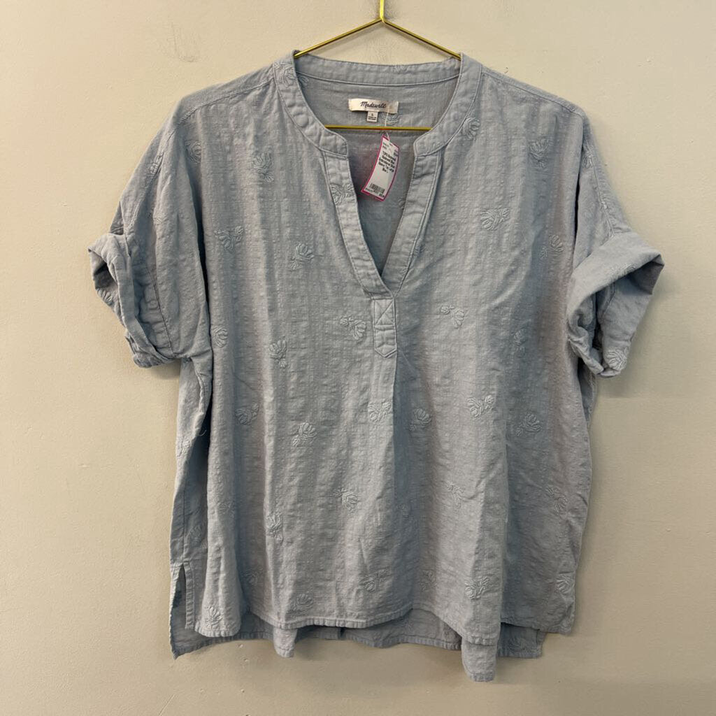 Madewell Blue Embroidered Short Sleeve Top Large