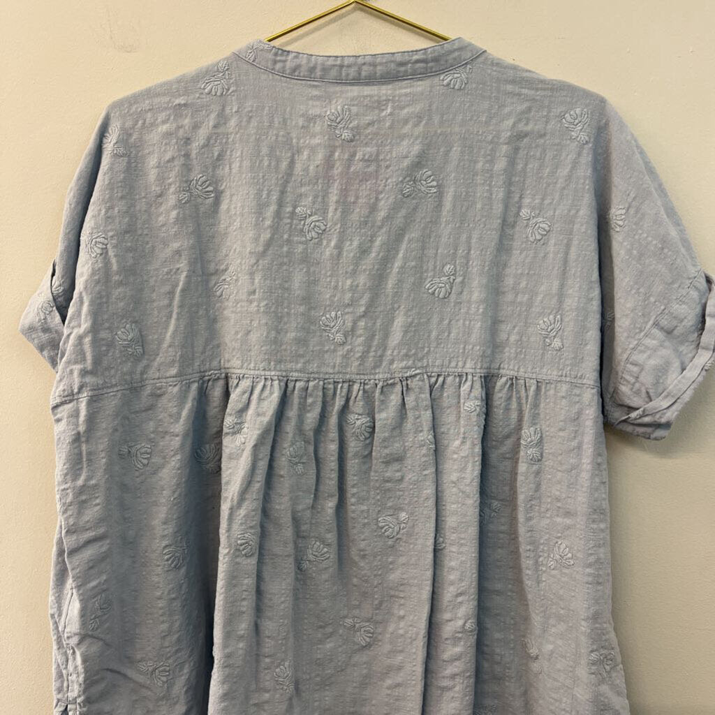 Madewell Blue Embroidered Short Sleeve Top Large