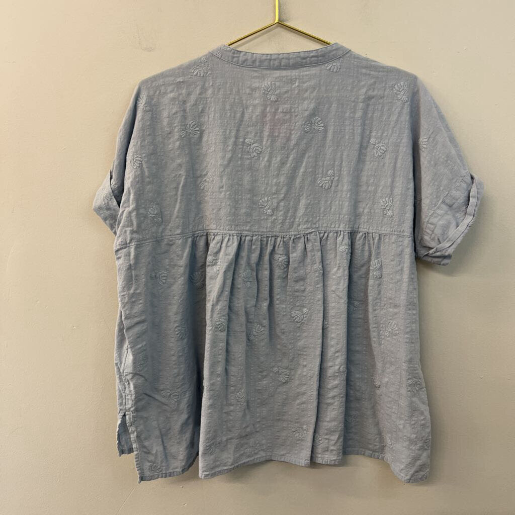 Madewell Blue Embroidered Short Sleeve Top Large