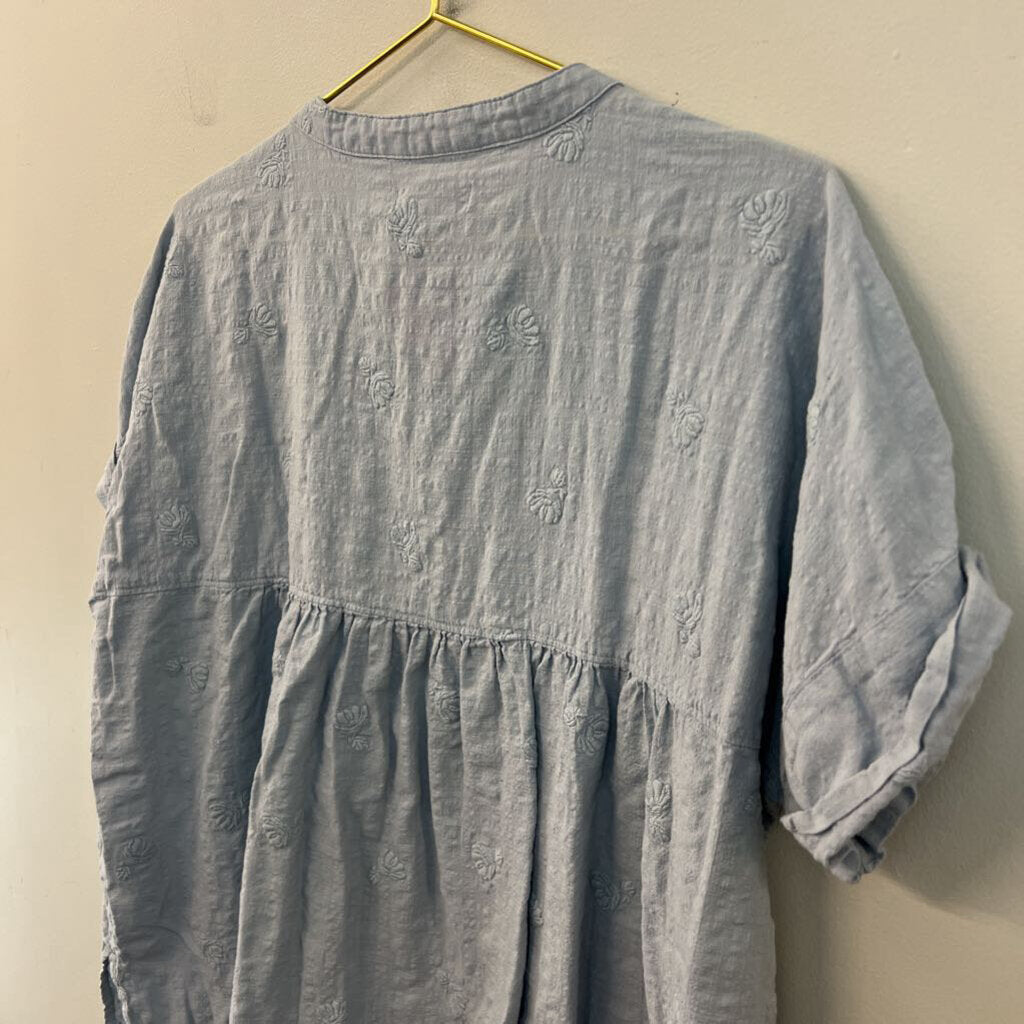 Madewell Blue Embroidered Short Sleeve Top Large