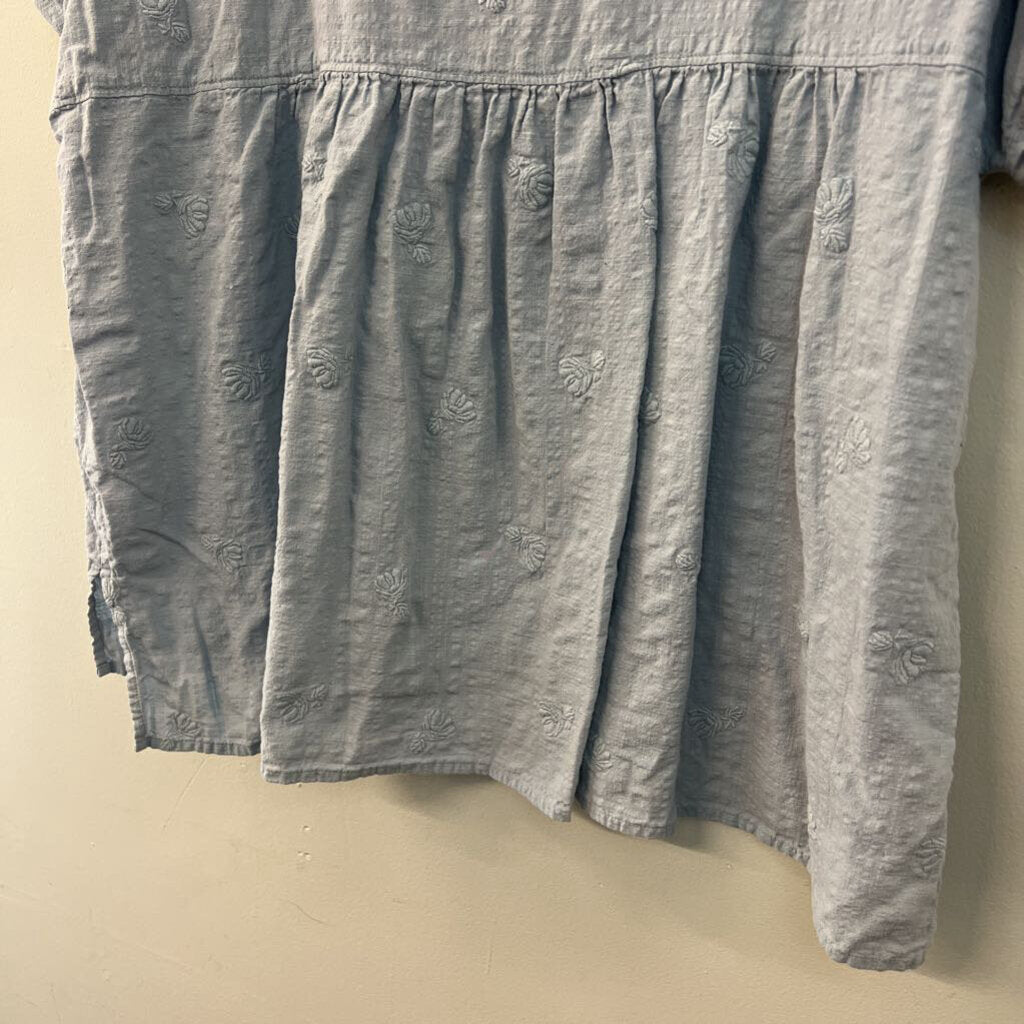 Madewell Blue Embroidered Short Sleeve Top Large