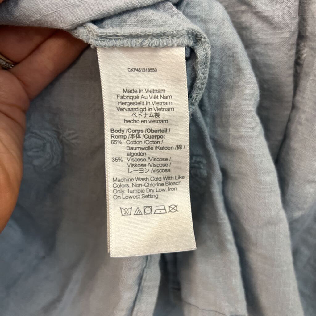 Madewell Blue Embroidered Short Sleeve Top Large