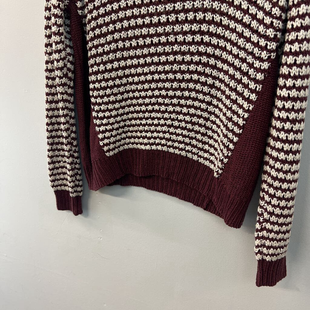 Quinn Burgundy/ White Knit Long Sleeve Sweater Top Medium