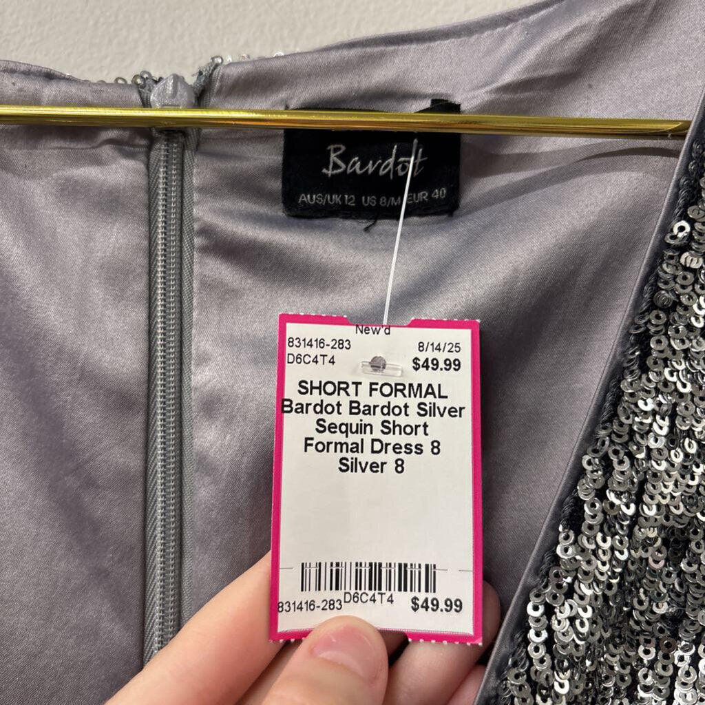 Bardot Silver Sequin Short Formal Dress 8