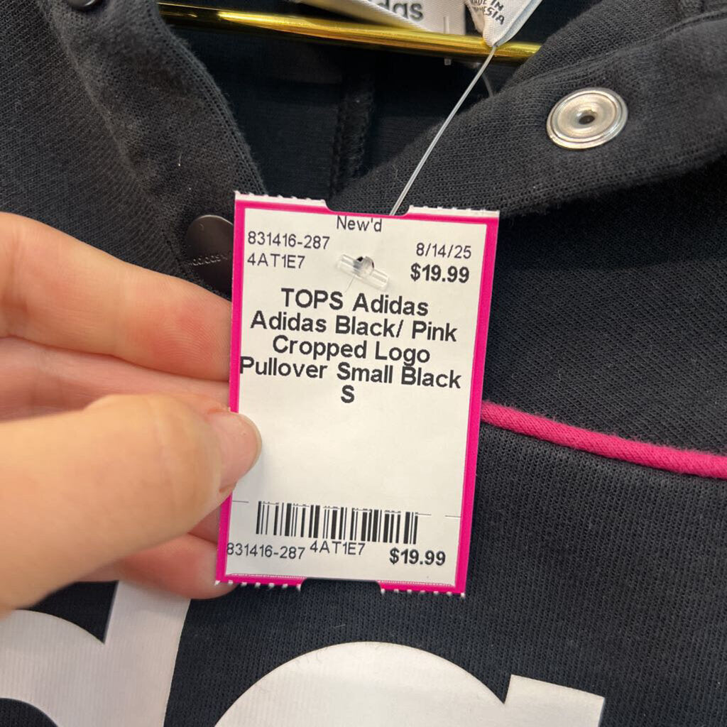 Adidas Black/ Pink Cropped Logo Pullover Small