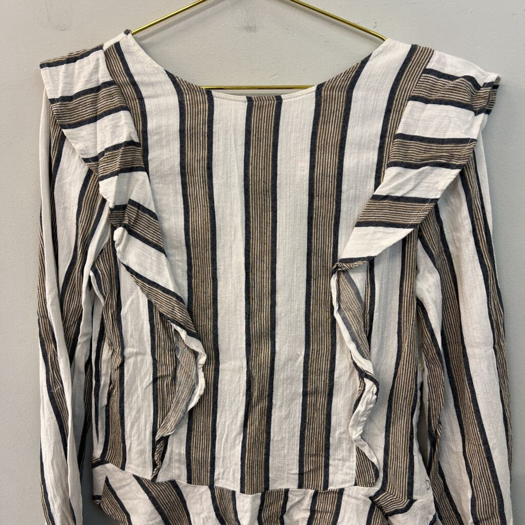Isabella Sinclair Cream/ Brown Striped Long Sleeve Top Extra Small