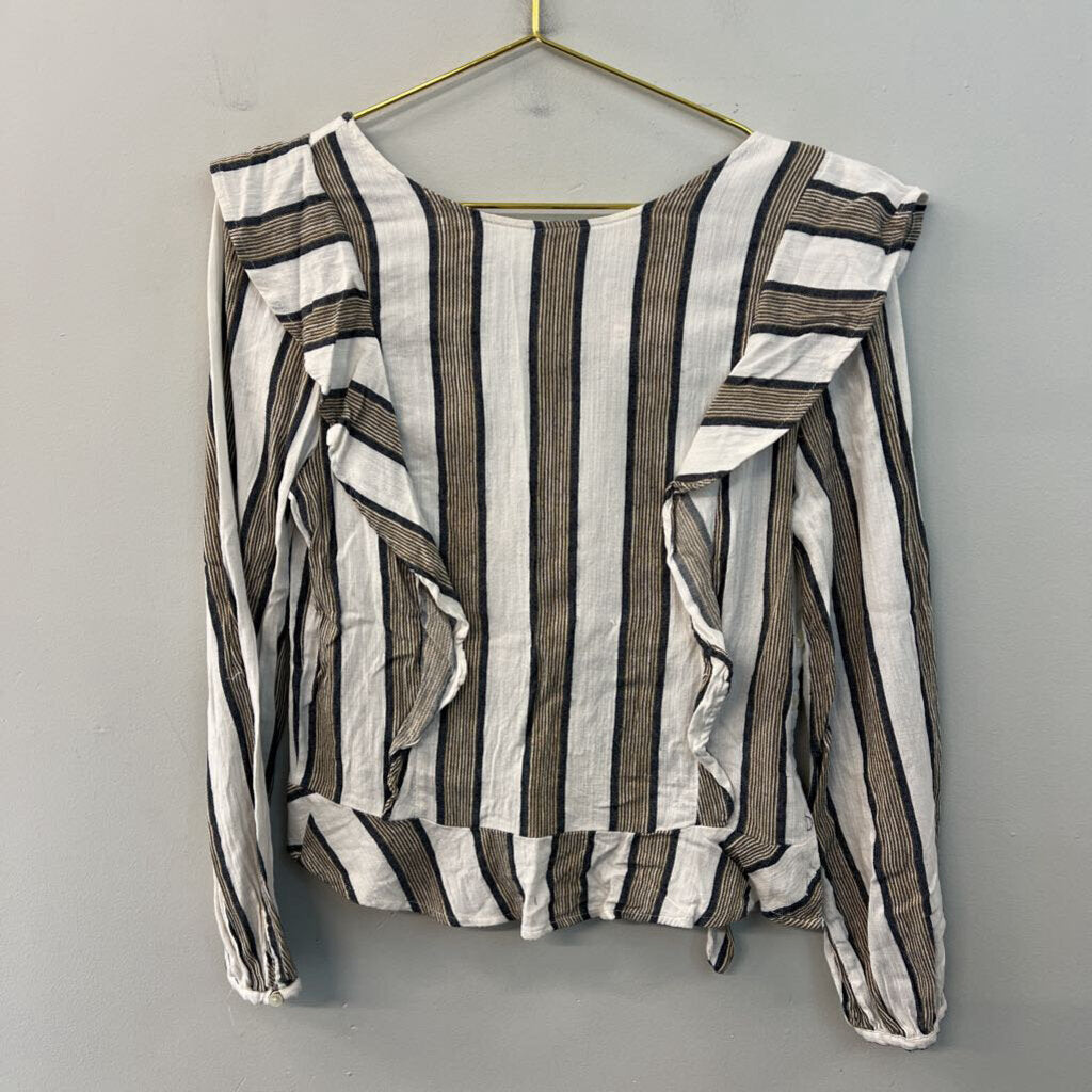 Isabella Sinclair Cream/ Brown Striped Long Sleeve Top Extra Small
