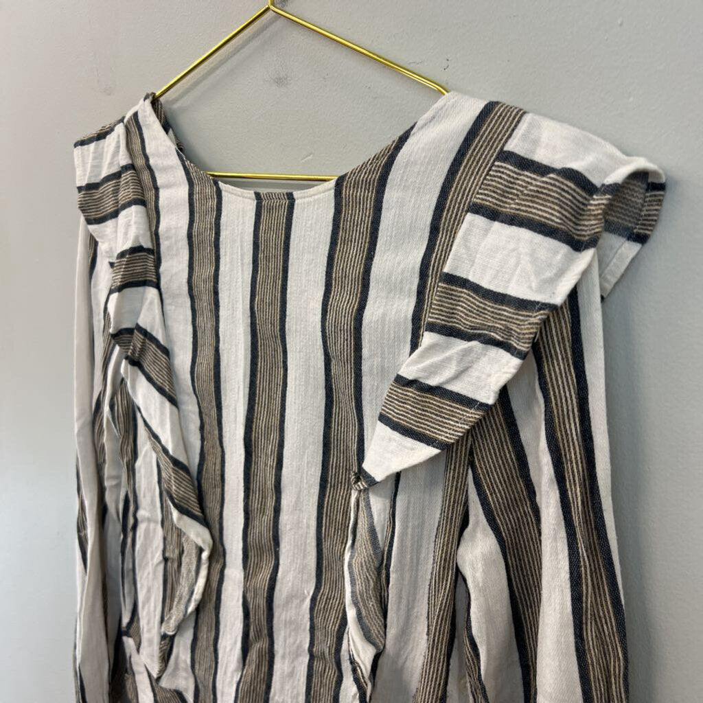 Isabella Sinclair Cream/ Brown Striped Long Sleeve Top Extra Small