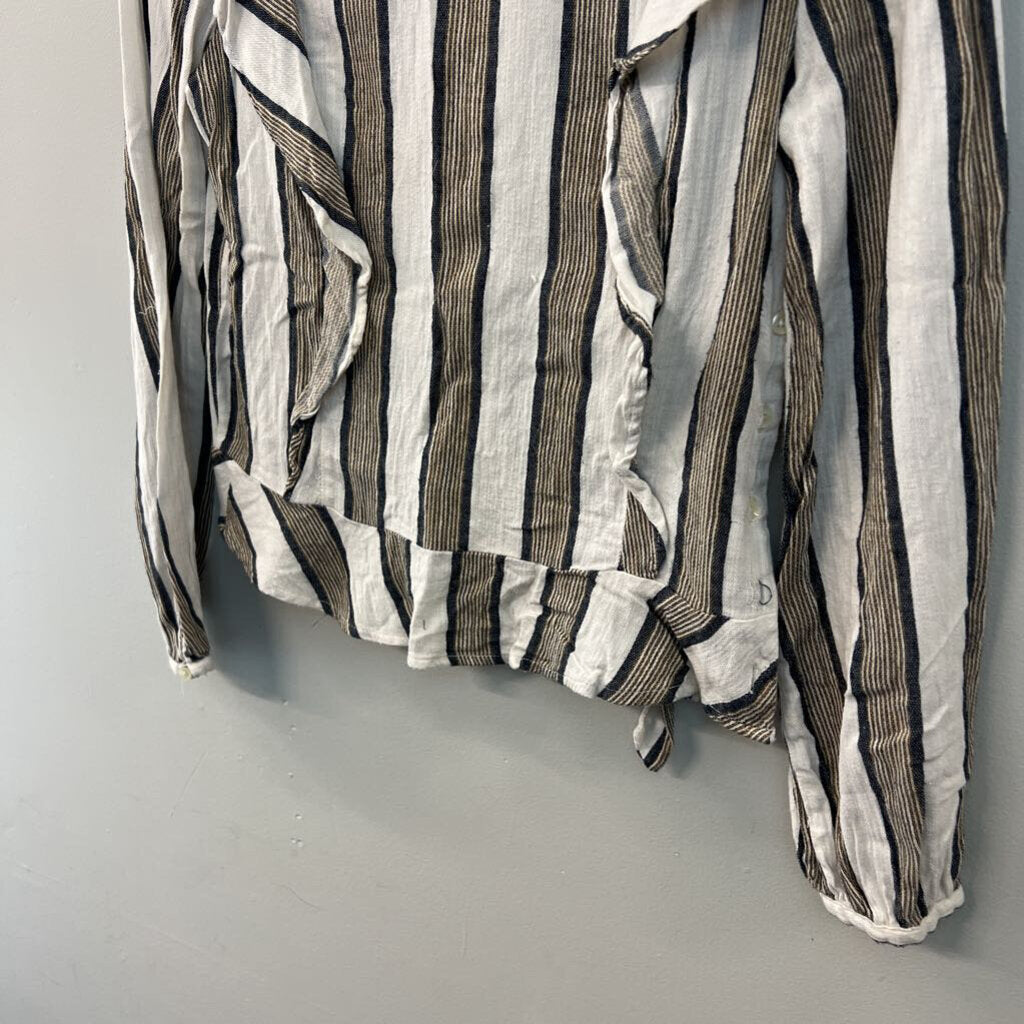 Isabella Sinclair Cream/ Brown Striped Long Sleeve Top Extra Small