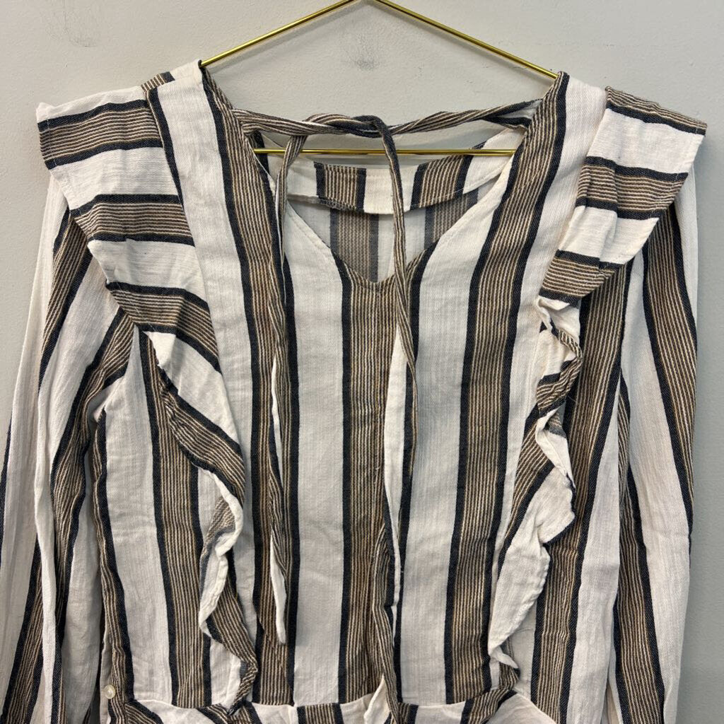 Isabella Sinclair Cream/ Brown Striped Long Sleeve Top Extra Small