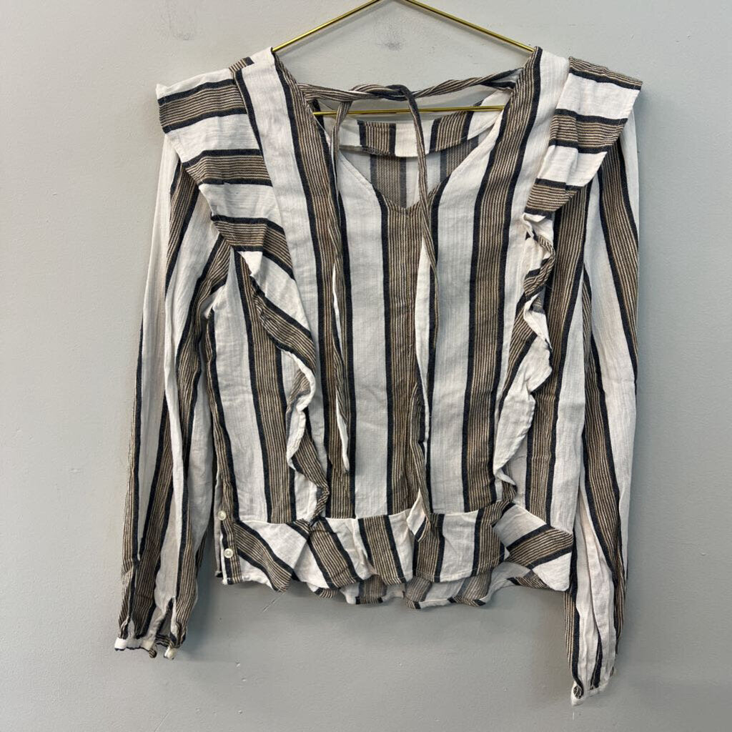 Isabella Sinclair Cream/ Brown Striped Long Sleeve Top Extra Small