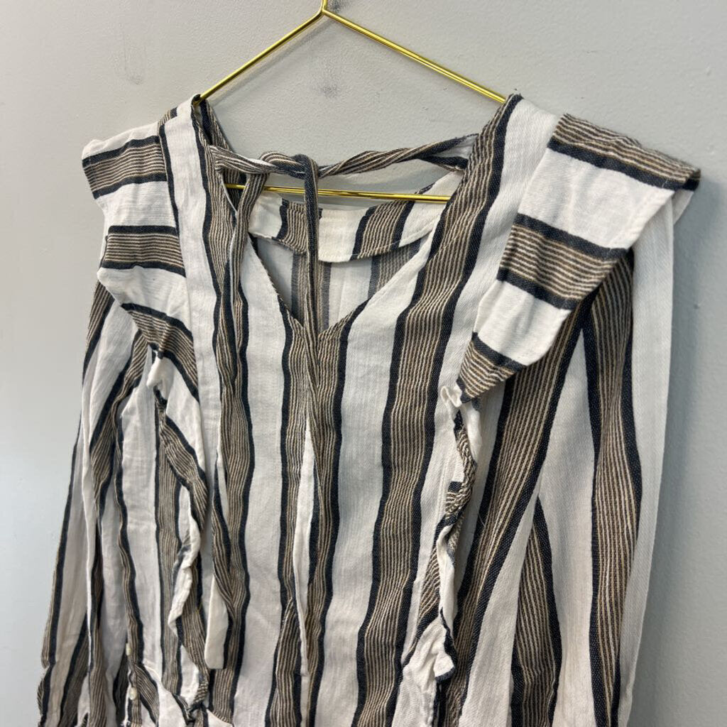 Isabella Sinclair Cream/ Brown Striped Long Sleeve Top Extra Small
