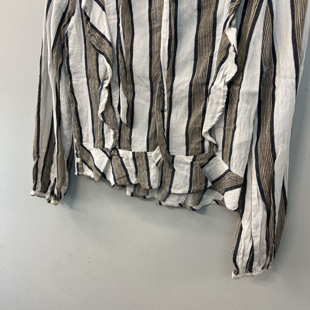 Isabella Sinclair Cream/ Brown Striped Long Sleeve Top Extra Small