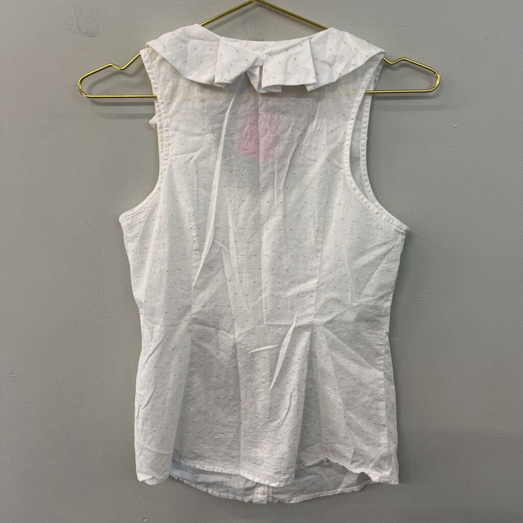 Edme and Esyllte White/ Gold Dot Ruffle Sleeveless Button Down Top 4