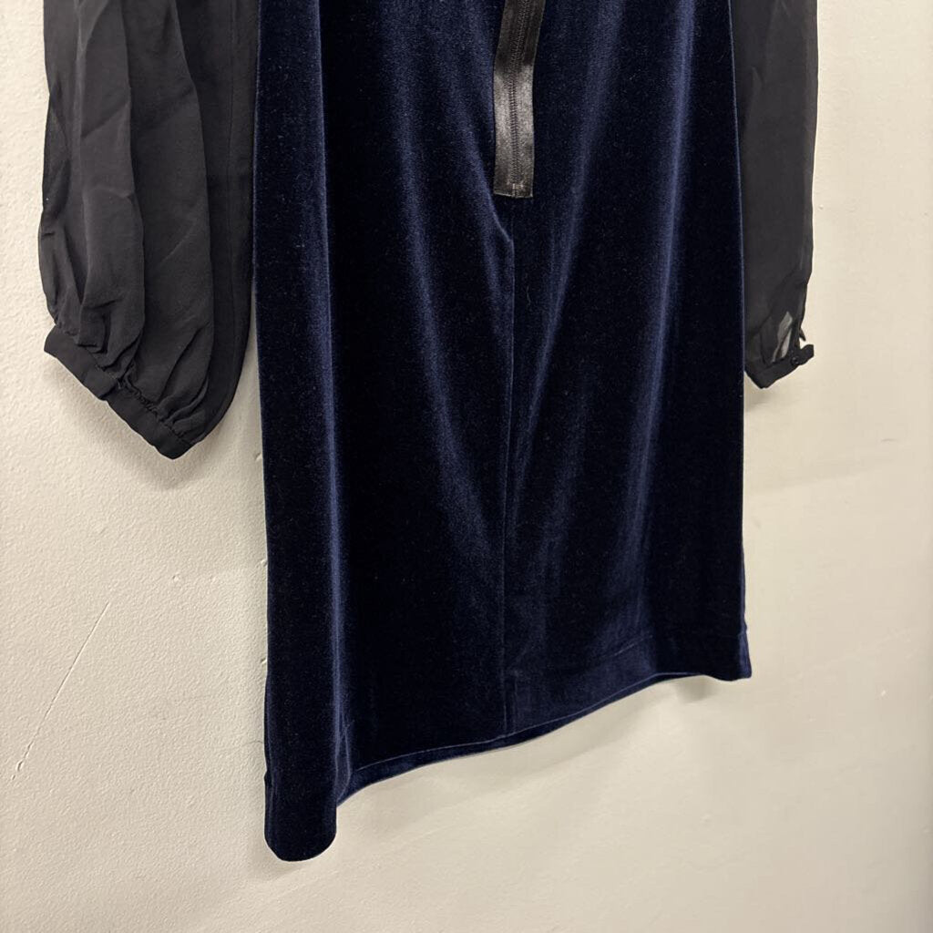 Donna Morgan Black Sheer Long Sleeve Blue Velvet Short Formal Dress 4
