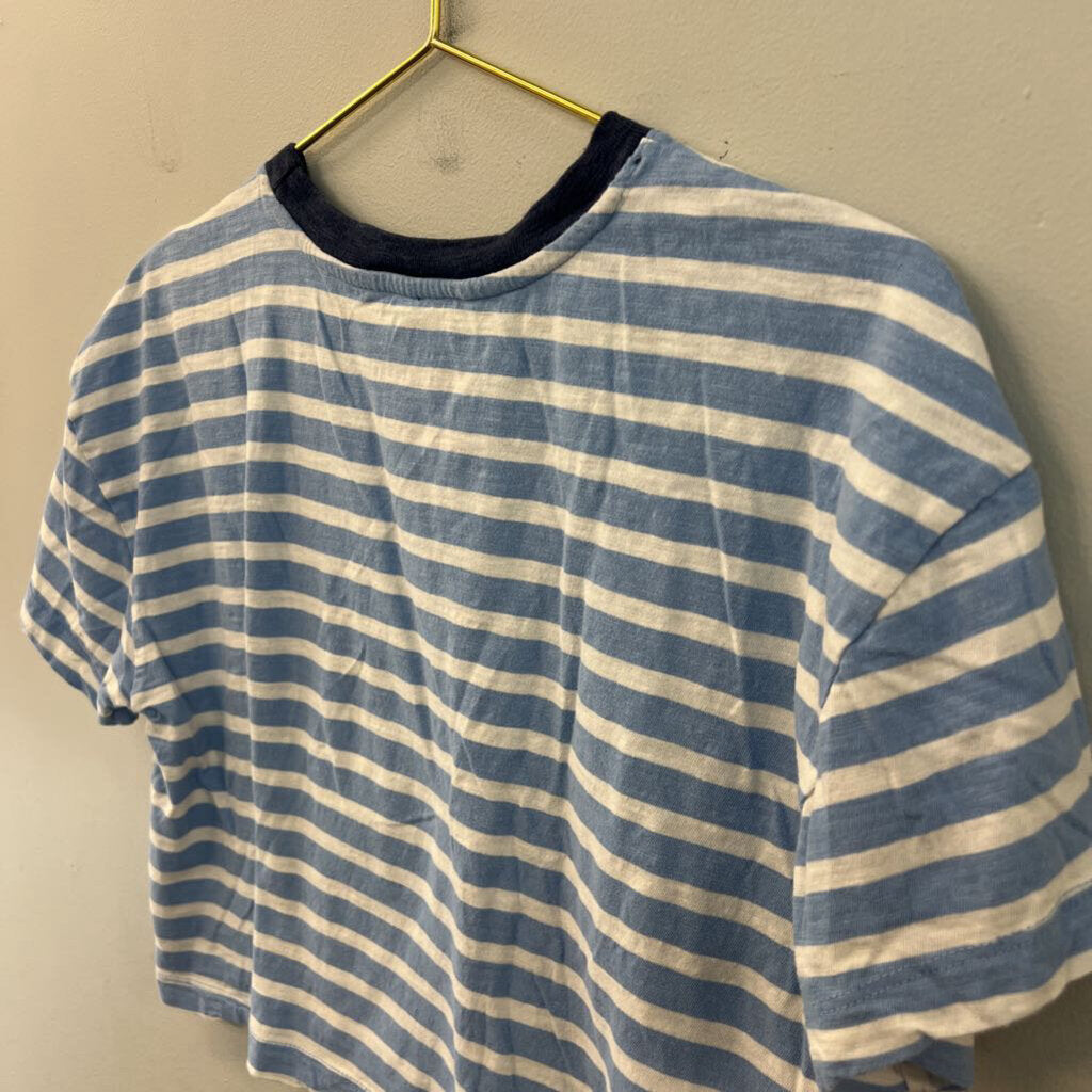 Free Assembly Blue/ White Cropped Striped Short Sleeve Top Medium