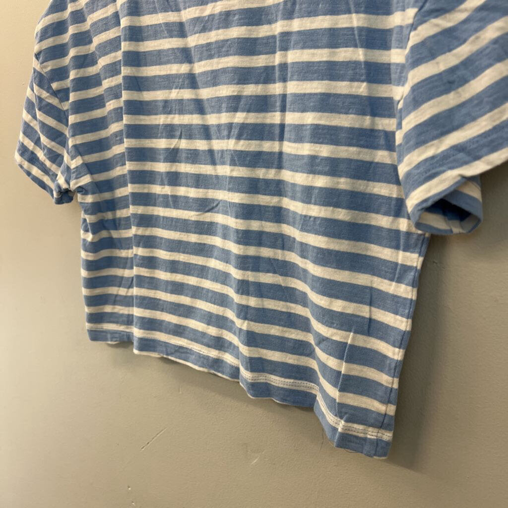 Free Assembly Blue/ White Cropped Striped Short Sleeve Top Medium