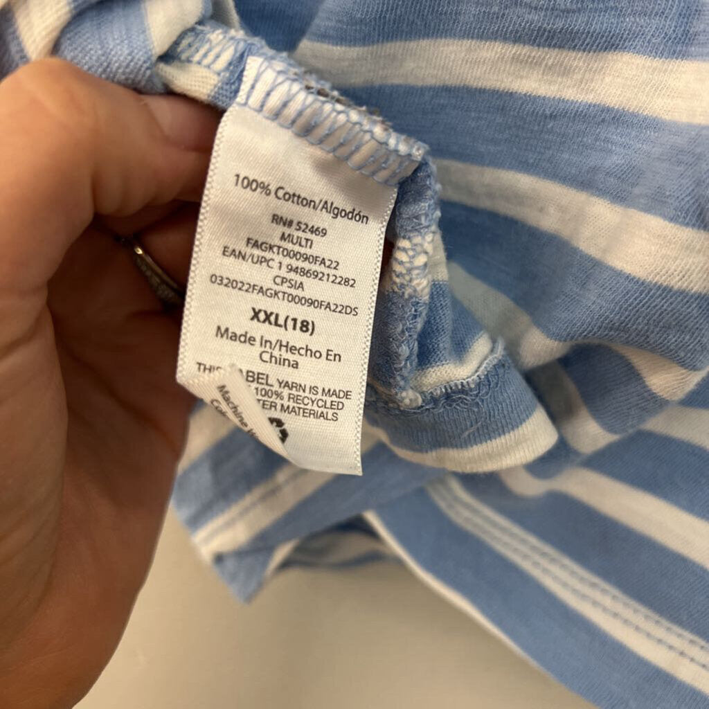 Free Assembly Blue/ White Cropped Striped Short Sleeve Top Medium