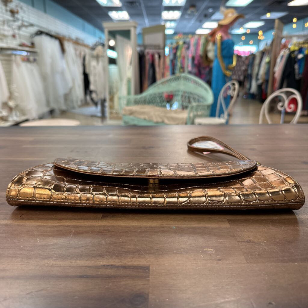 Metallic Copper Crocodile Clutch Purse