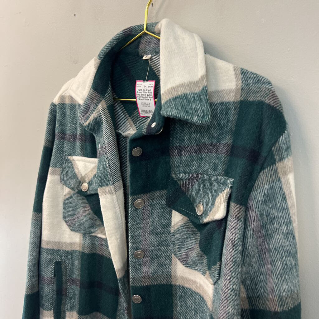 Green/ White Plaid Long Sleeve Button Down Shacket Small