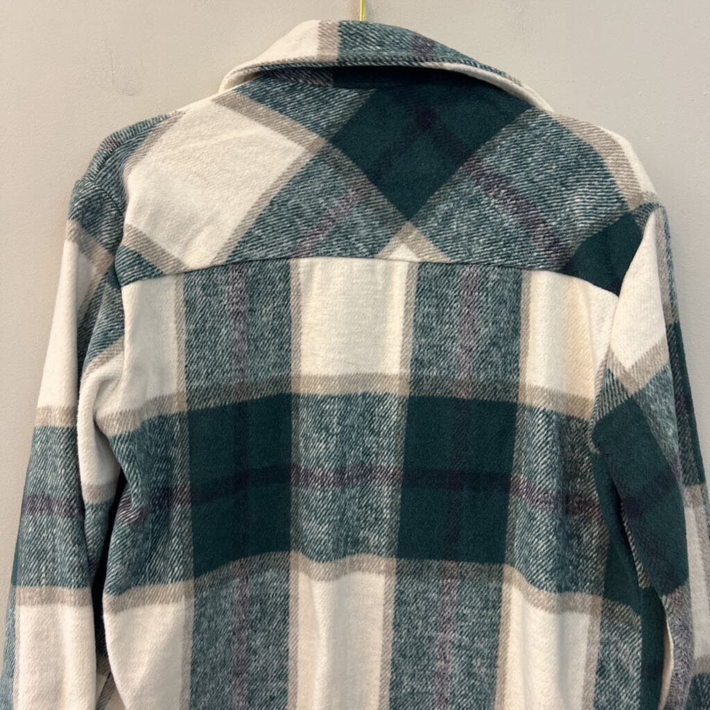 Green/ White Plaid Long Sleeve Button Down Shacket Small
