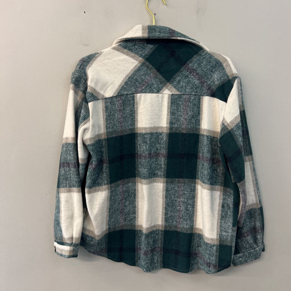 Green/ White Plaid Long Sleeve Button Down Shacket Small