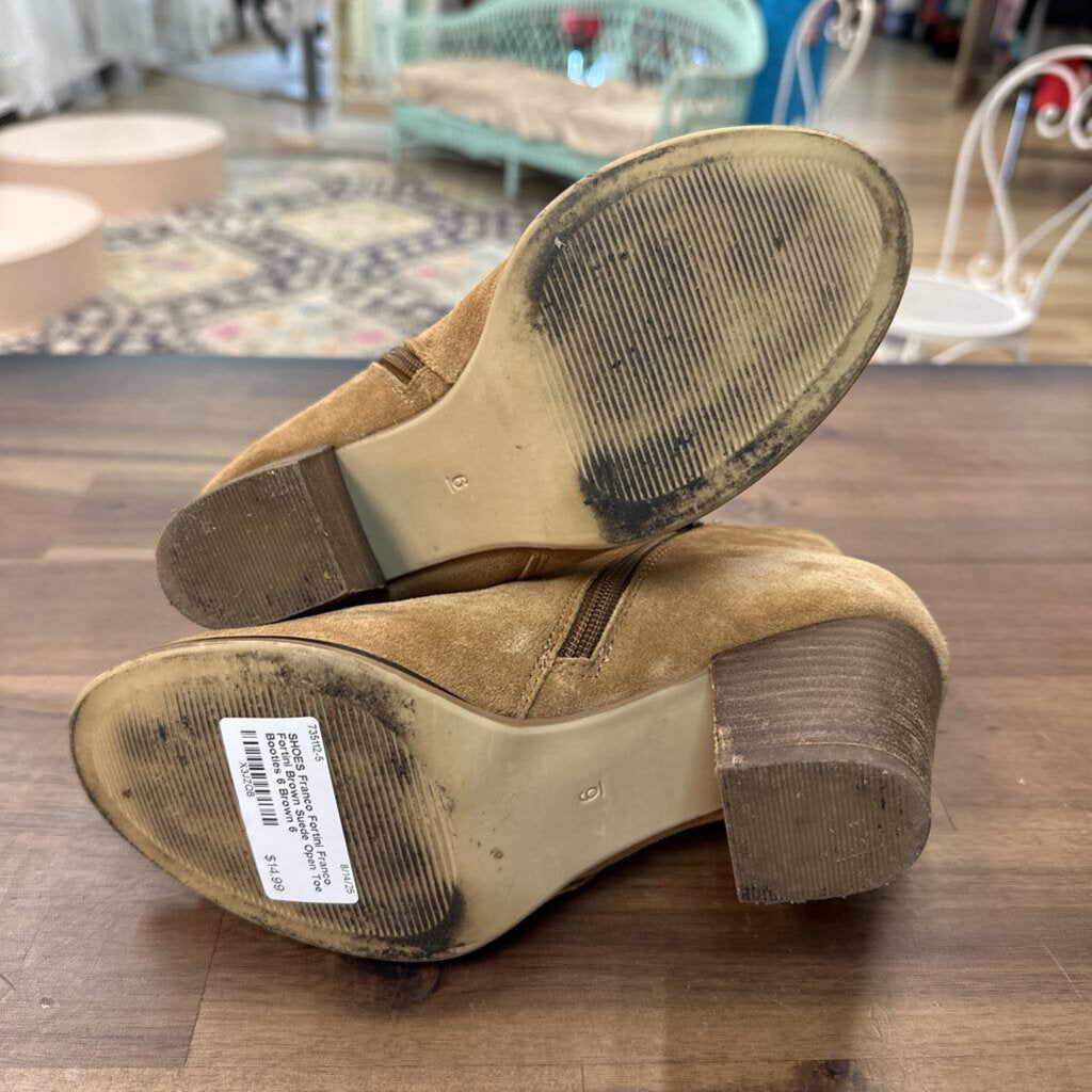 Franco Fortini Brown Suede Open Toe Booties 6