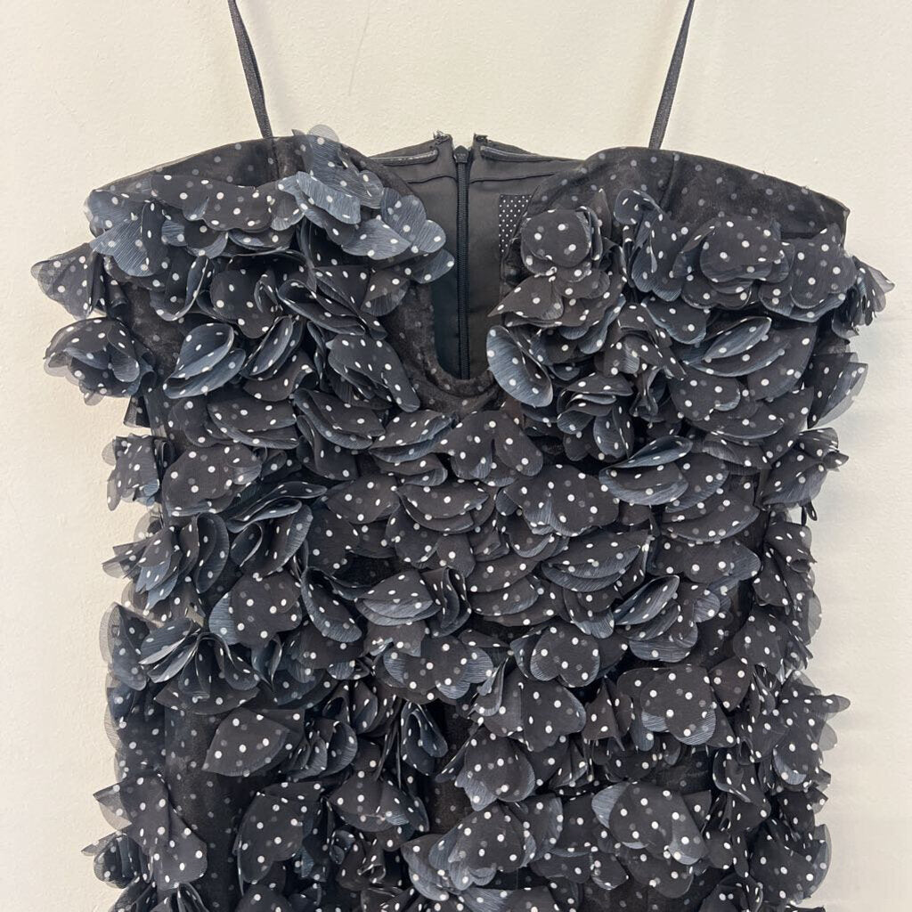 Maeve Black/ White Polka Dot 3D Flower Strapless Mini Dress 8
