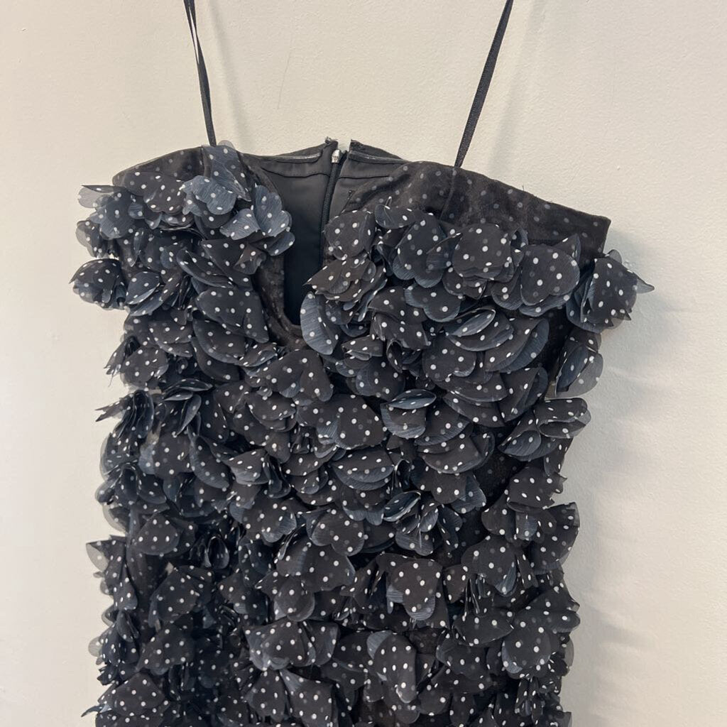 Maeve Black/ White Polka Dot 3D Flower Strapless Mini Dress 8