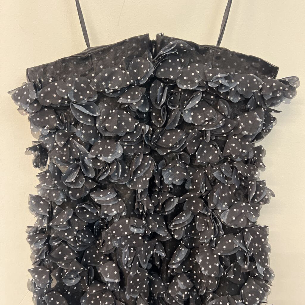 Maeve Black/ White Polka Dot 3D Flower Strapless Mini Dress 8