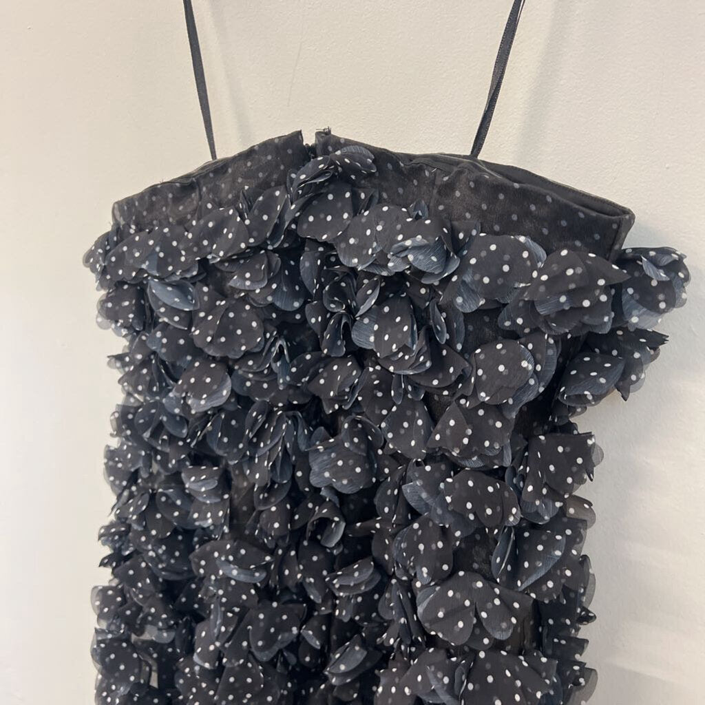 Maeve Black/ White Polka Dot 3D Flower Strapless Mini Dress 8