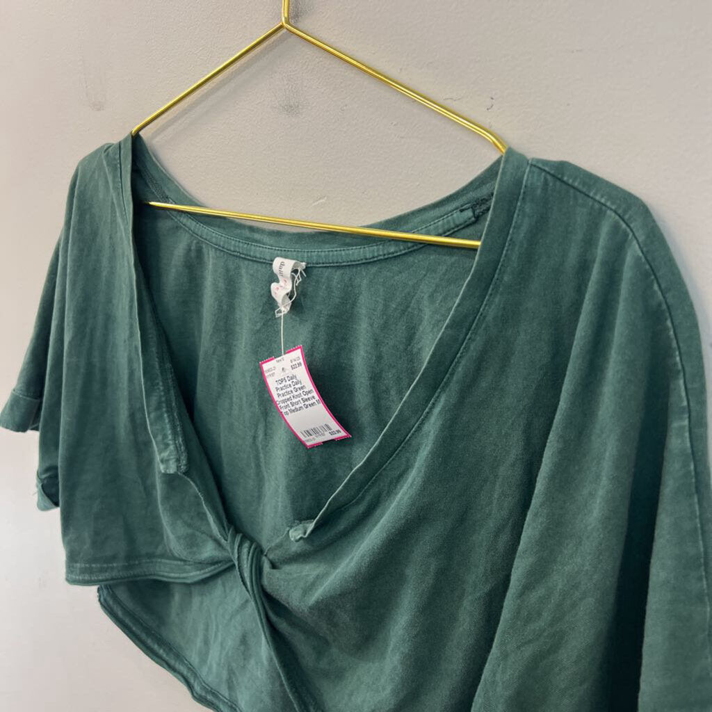 Daily Practice Green Cropped Knot Open Front Short Sleeve Top Medium