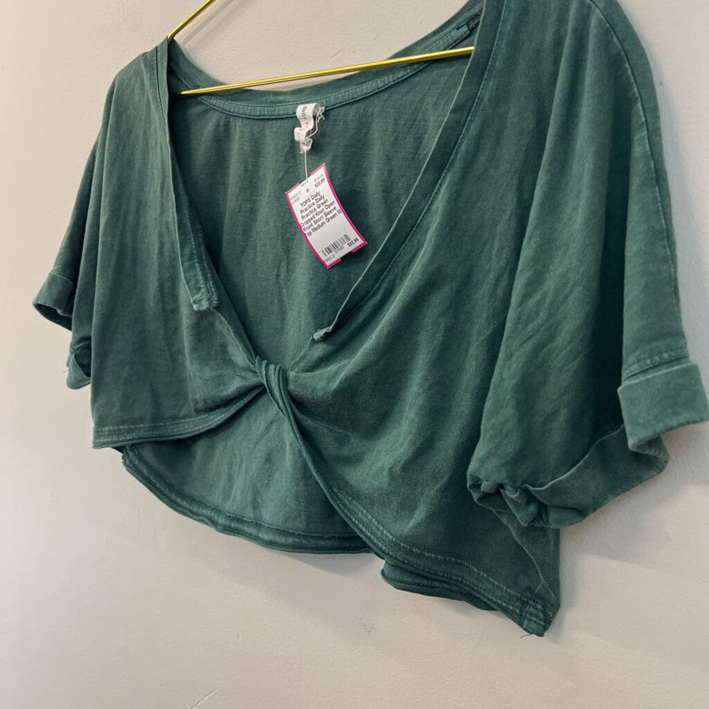 Daily Practice Green Cropped Knot Open Front Short Sleeve Top Medium