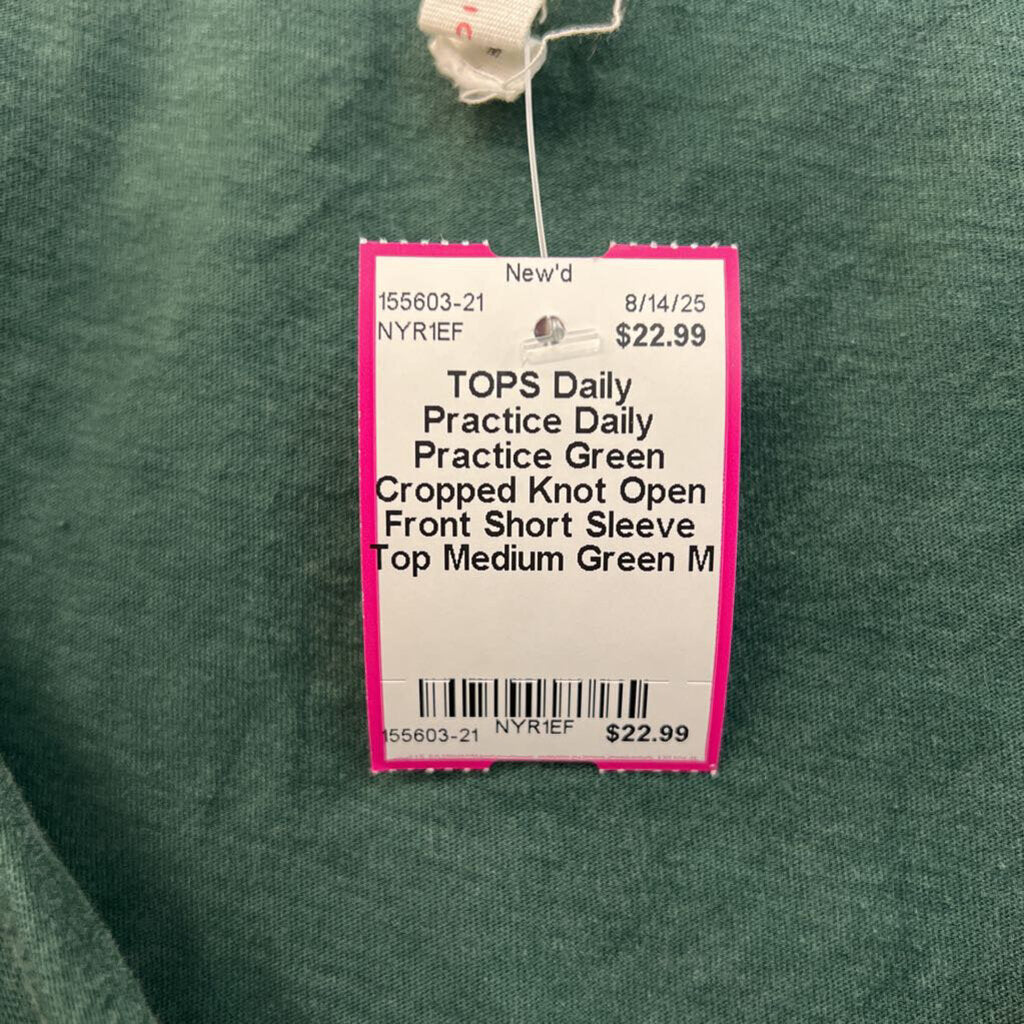 Daily Practice Green Cropped Knot Open Front Short Sleeve Top Medium