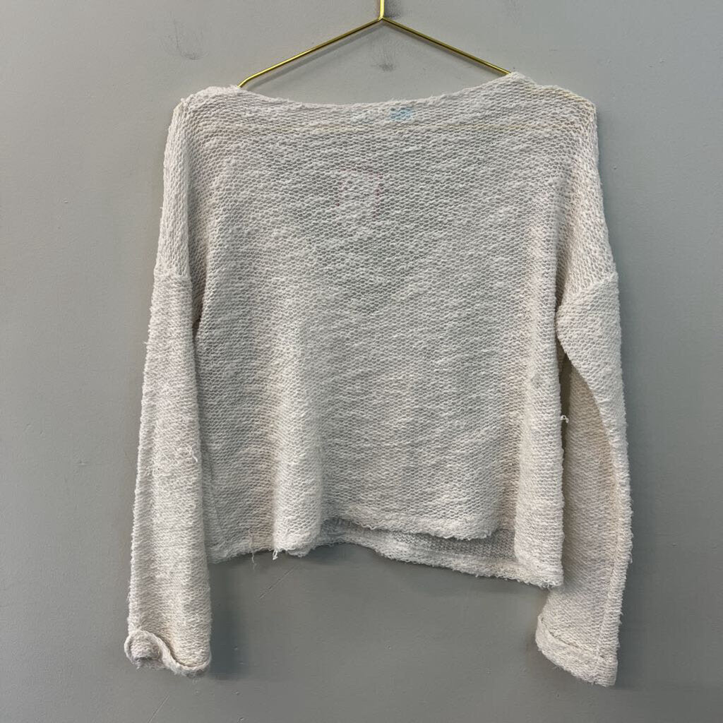 Cream Knit Long Sleeve Cropped Sweater Top Medium