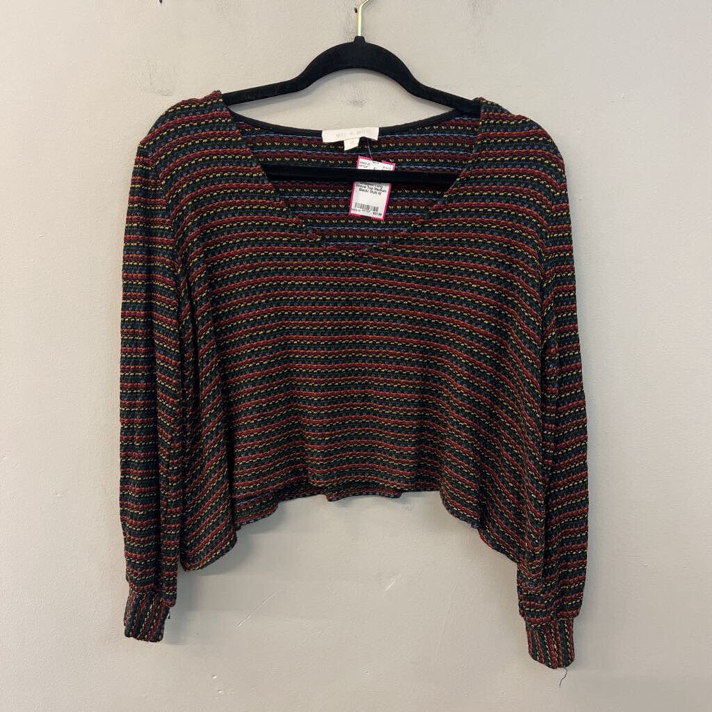 Eri and Ali Black/ Multi Striped Knit Cropped Long Sleeve Top Medium