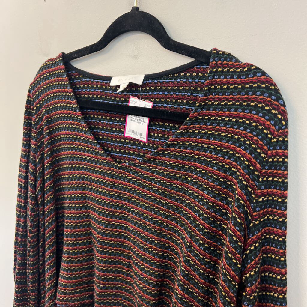 Eri and Ali Black/ Multi Striped Knit Cropped Long Sleeve Top Medium