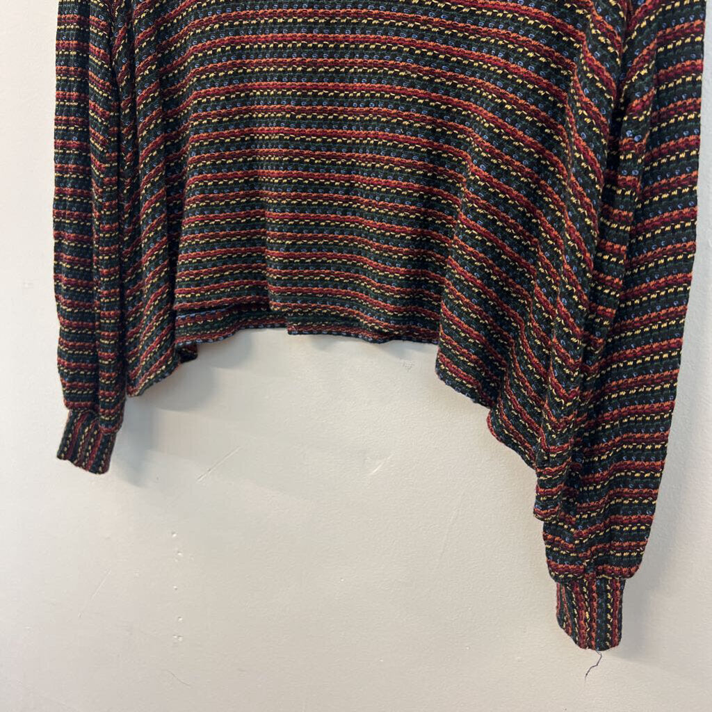 Eri and Ali Black/ Multi Striped Knit Cropped Long Sleeve Top Medium