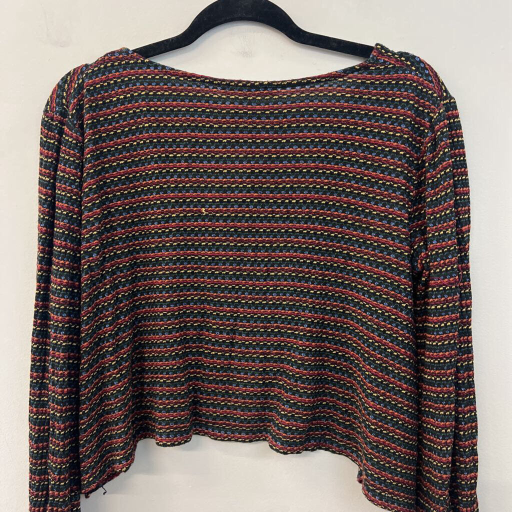 Eri and Ali Black/ Multi Striped Knit Cropped Long Sleeve Top Medium