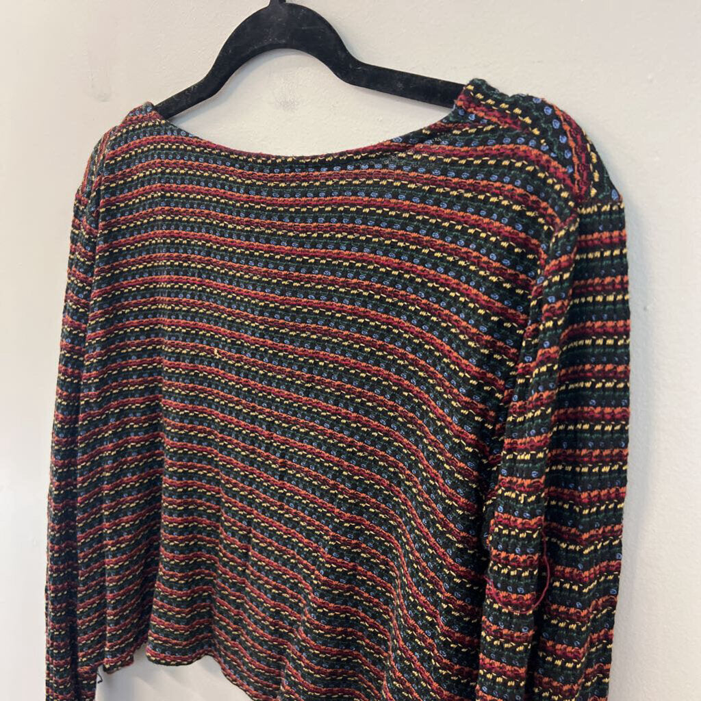 Eri and Ali Black/ Multi Striped Knit Cropped Long Sleeve Top Medium