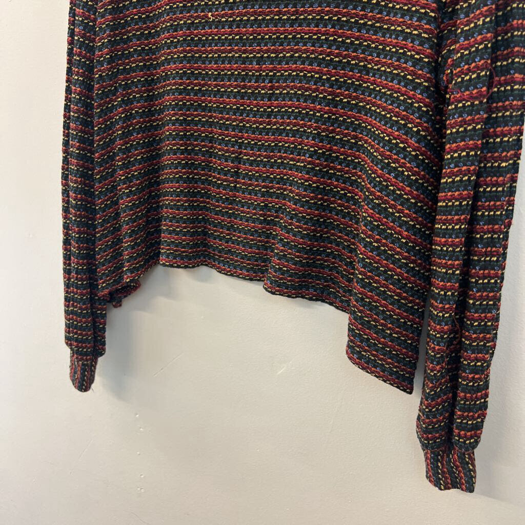 Eri and Ali Black/ Multi Striped Knit Cropped Long Sleeve Top Medium