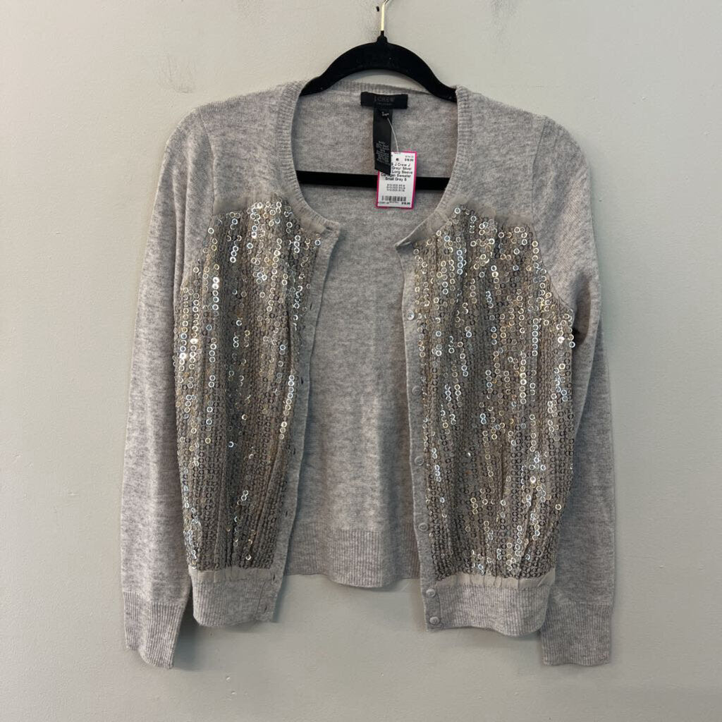 J Crew Grey/ Silver Sequin Long Sleeve Cardigan Sweater Small