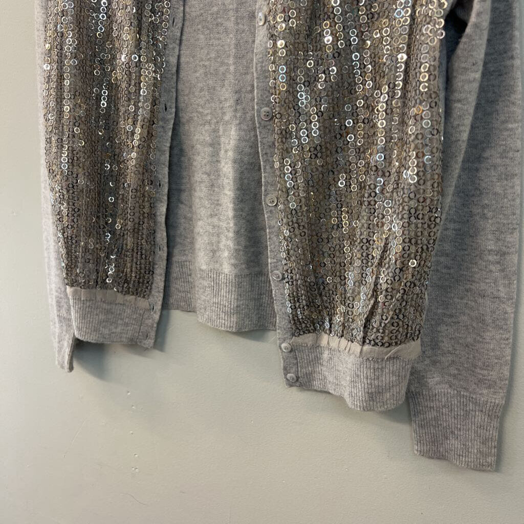 J Crew Grey/ Silver Sequin Long Sleeve Cardigan Sweater Small