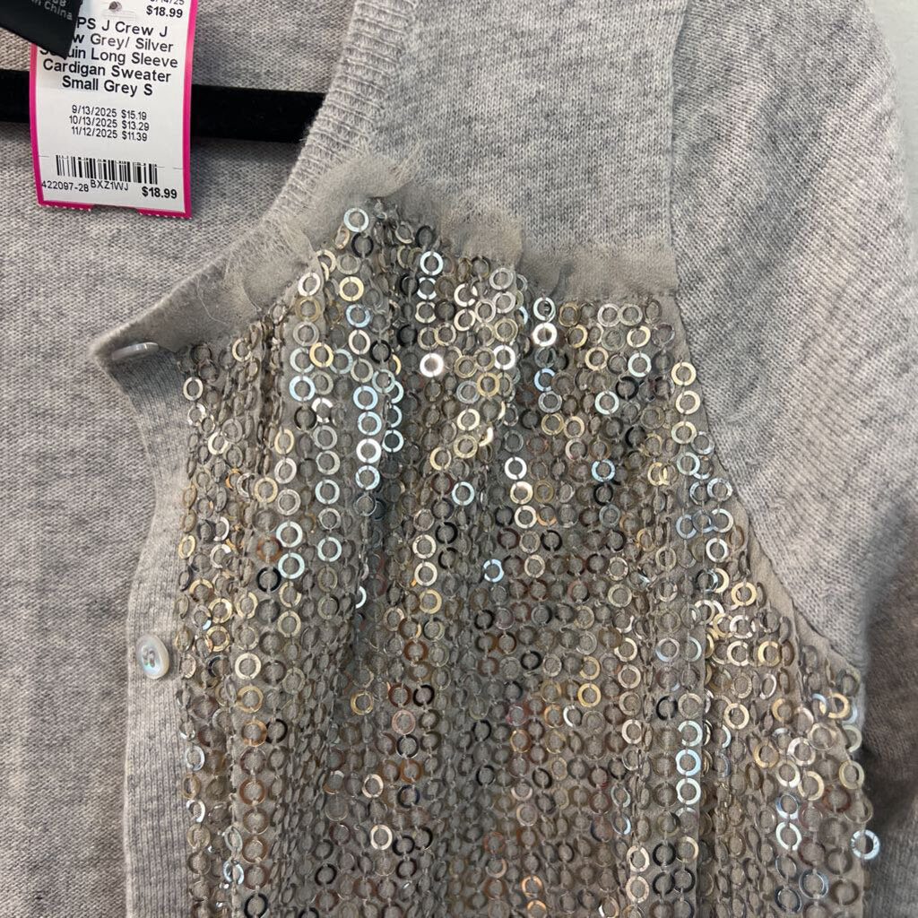 J Crew Grey/ Silver Sequin Long Sleeve Cardigan Sweater Small