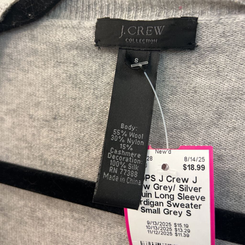 J Crew Grey/ Silver Sequin Long Sleeve Cardigan Sweater Small