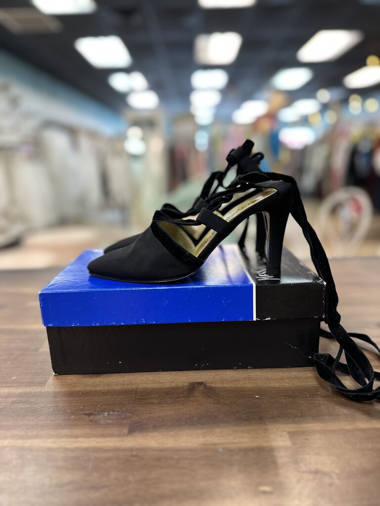 Yves Saint Laurent Black Crepe Point Toe Wrap Strap Heels 6.5