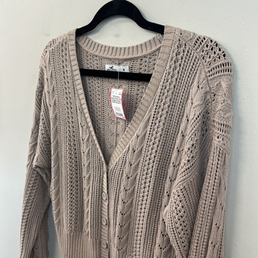 Hollister Brown Knit Cardigan Sweater Medium