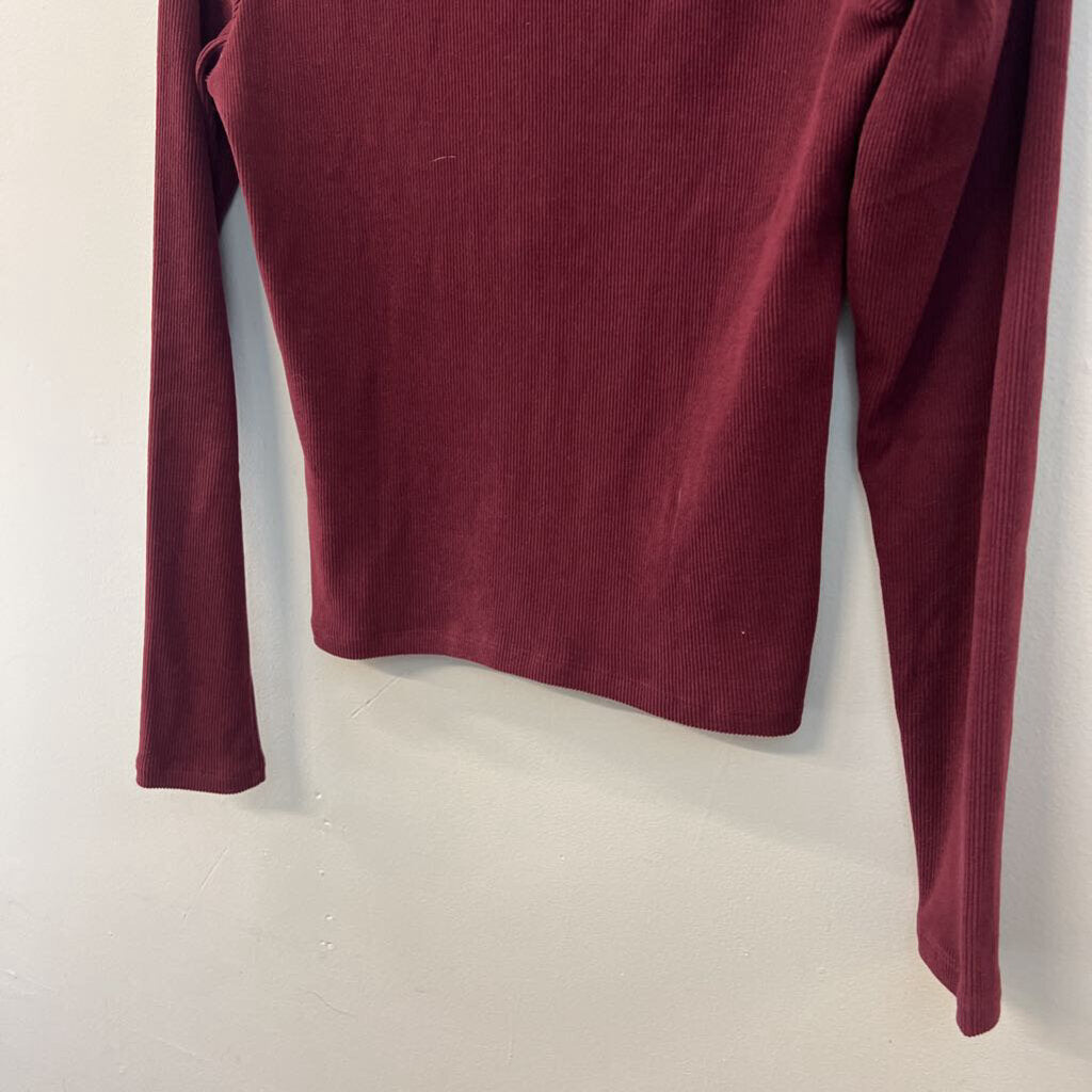 Hollister Burgundy Ribbed Long Sleeve Henley Top Medium