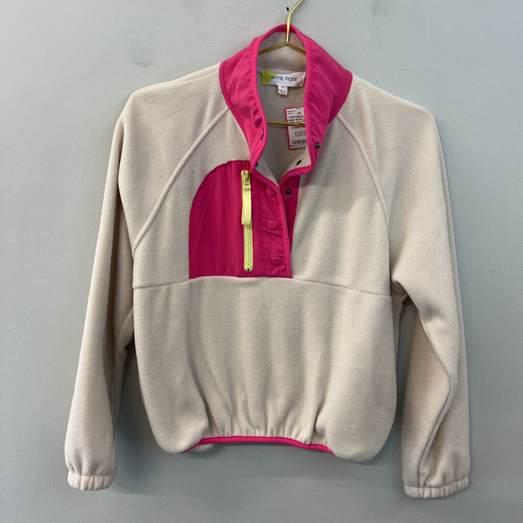 Hippie Rose Cream/ Pink Trim Fleece Pullover Small