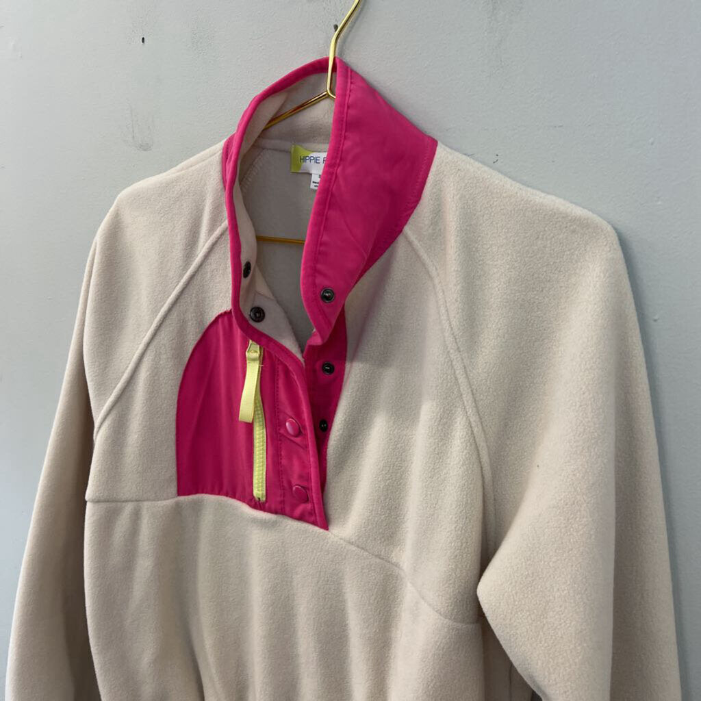 Hippie Rose Cream/ Pink Trim Fleece Pullover Small